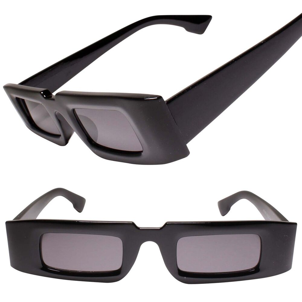 Classic Unique Narrow Cool Mens Womens Rectangle Sunglasses Black Frame